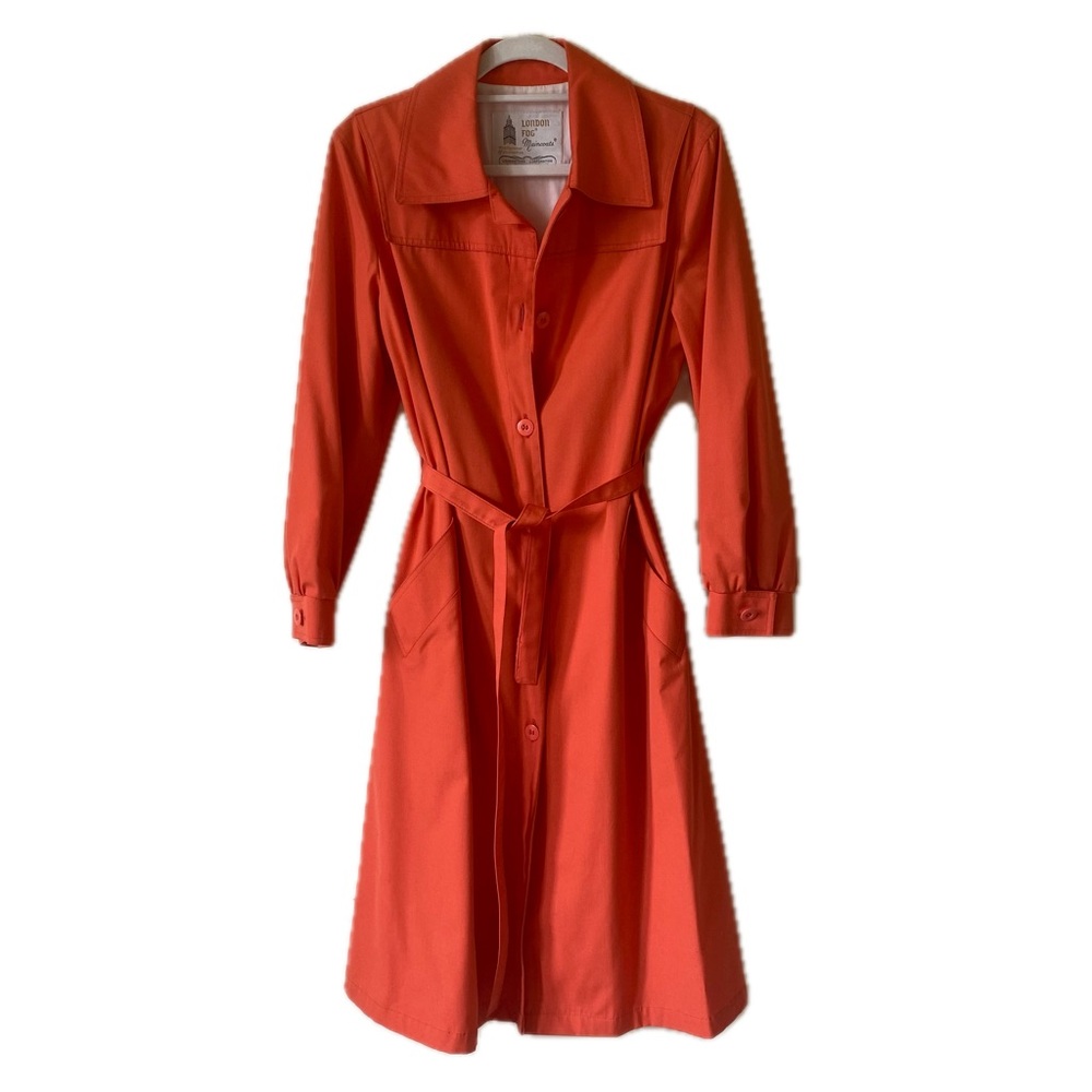 1970s Vintage London Fog Coral Orange Hooded Maincoat Weatherwear Rain Jacket